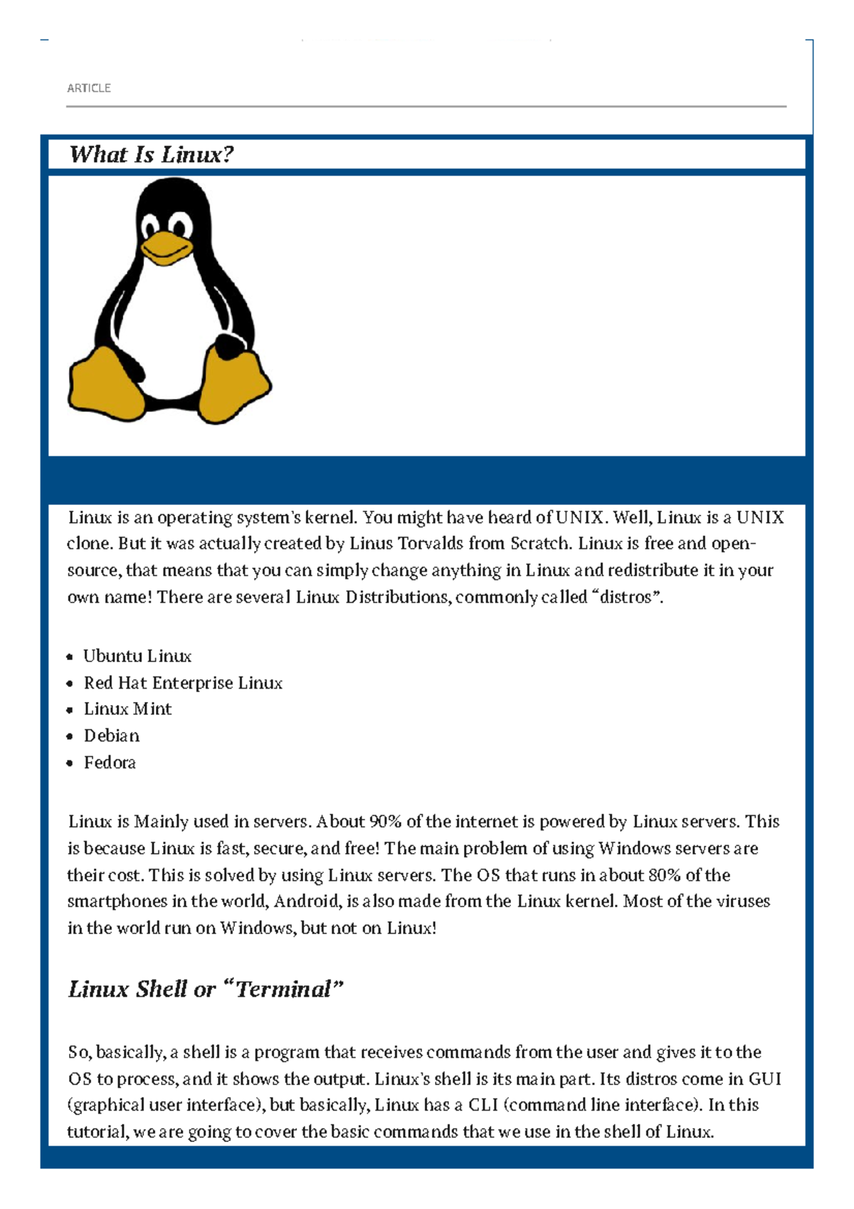 Linux Commands - ARTICLE What Is Linux? Linux is an operating system's ...