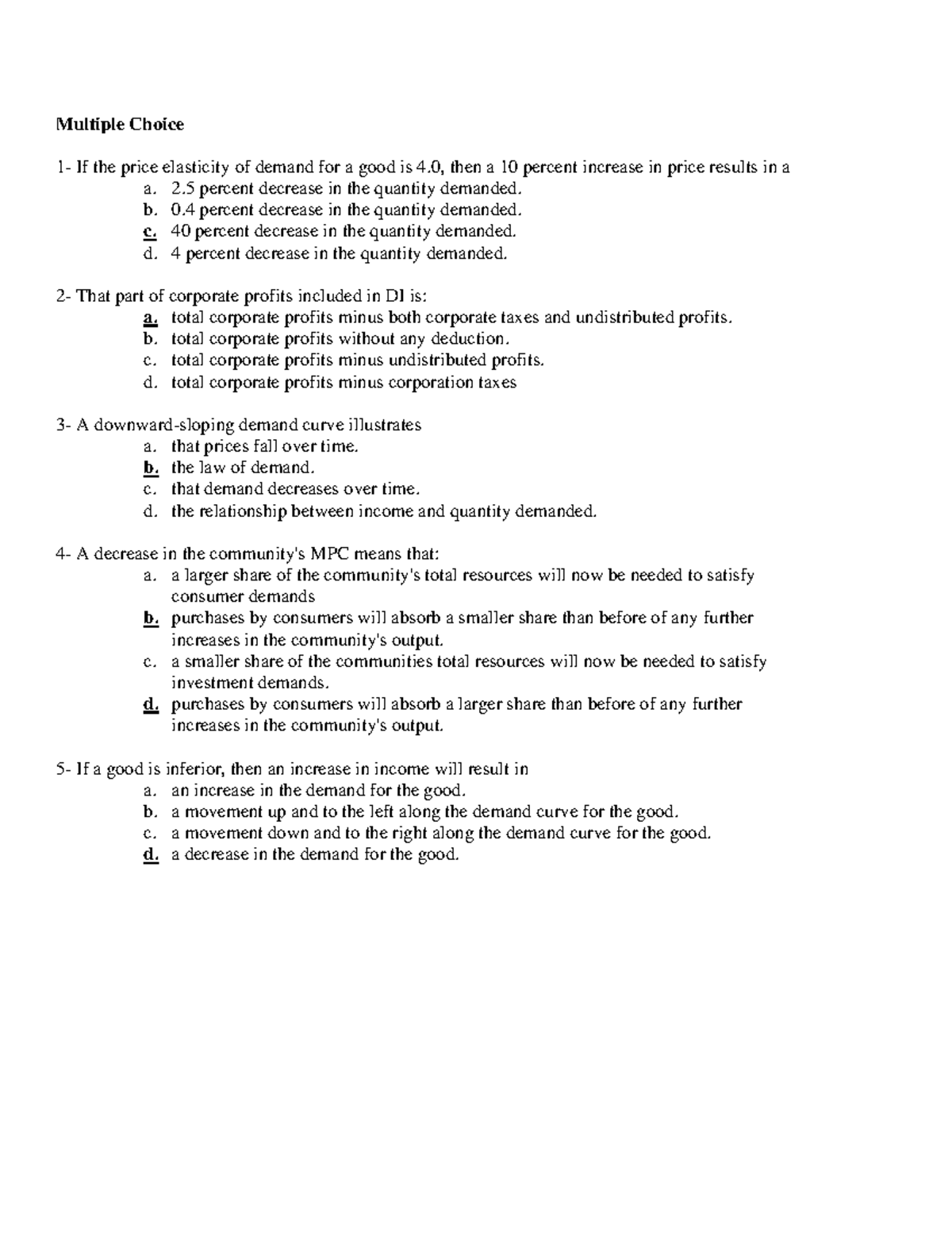 Introduction to Economics Final Revision 2022 - Multiple Choice 1 - If ...