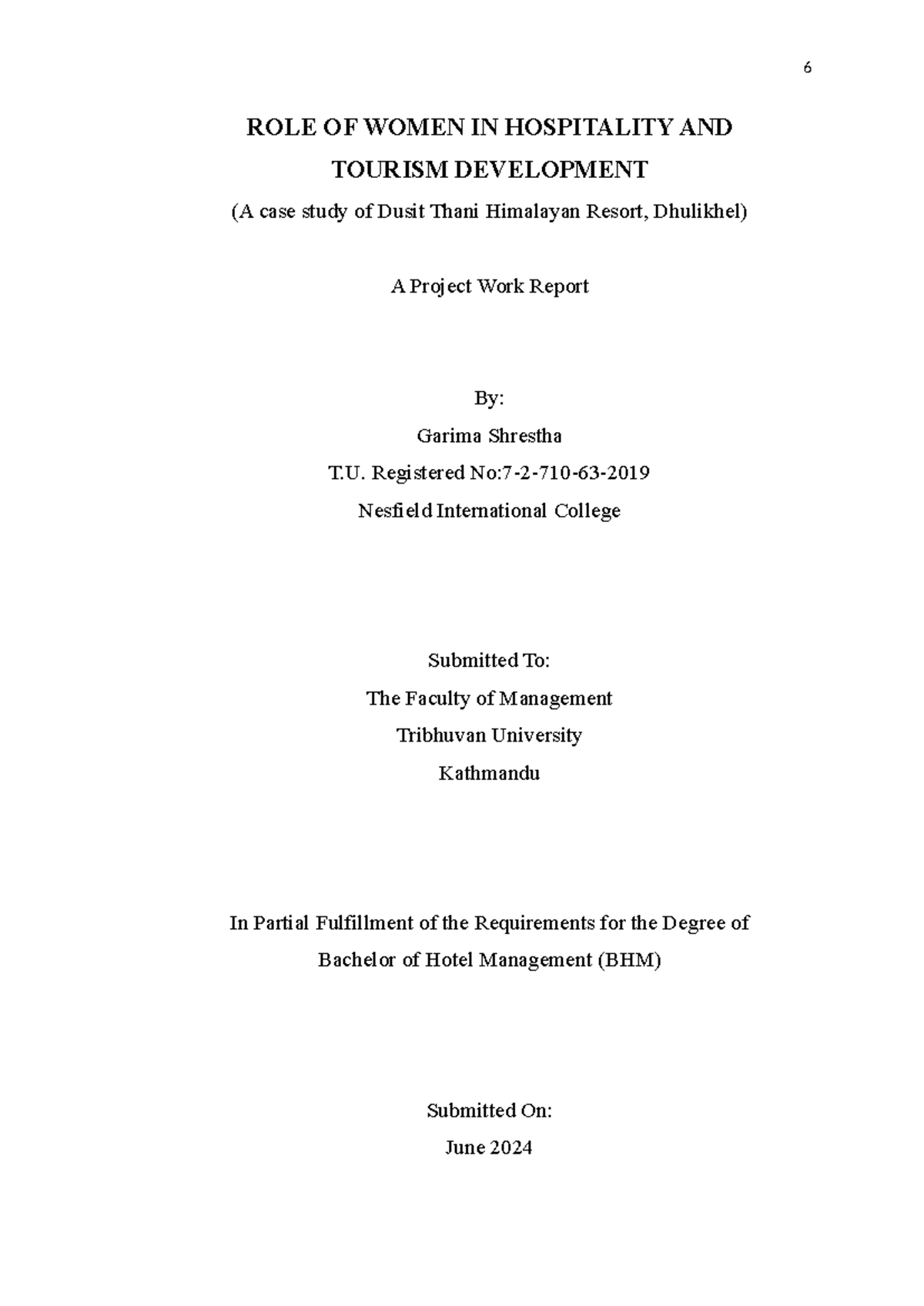 **BHM Project Report: Role of Women in Hospitality & Tourism ...