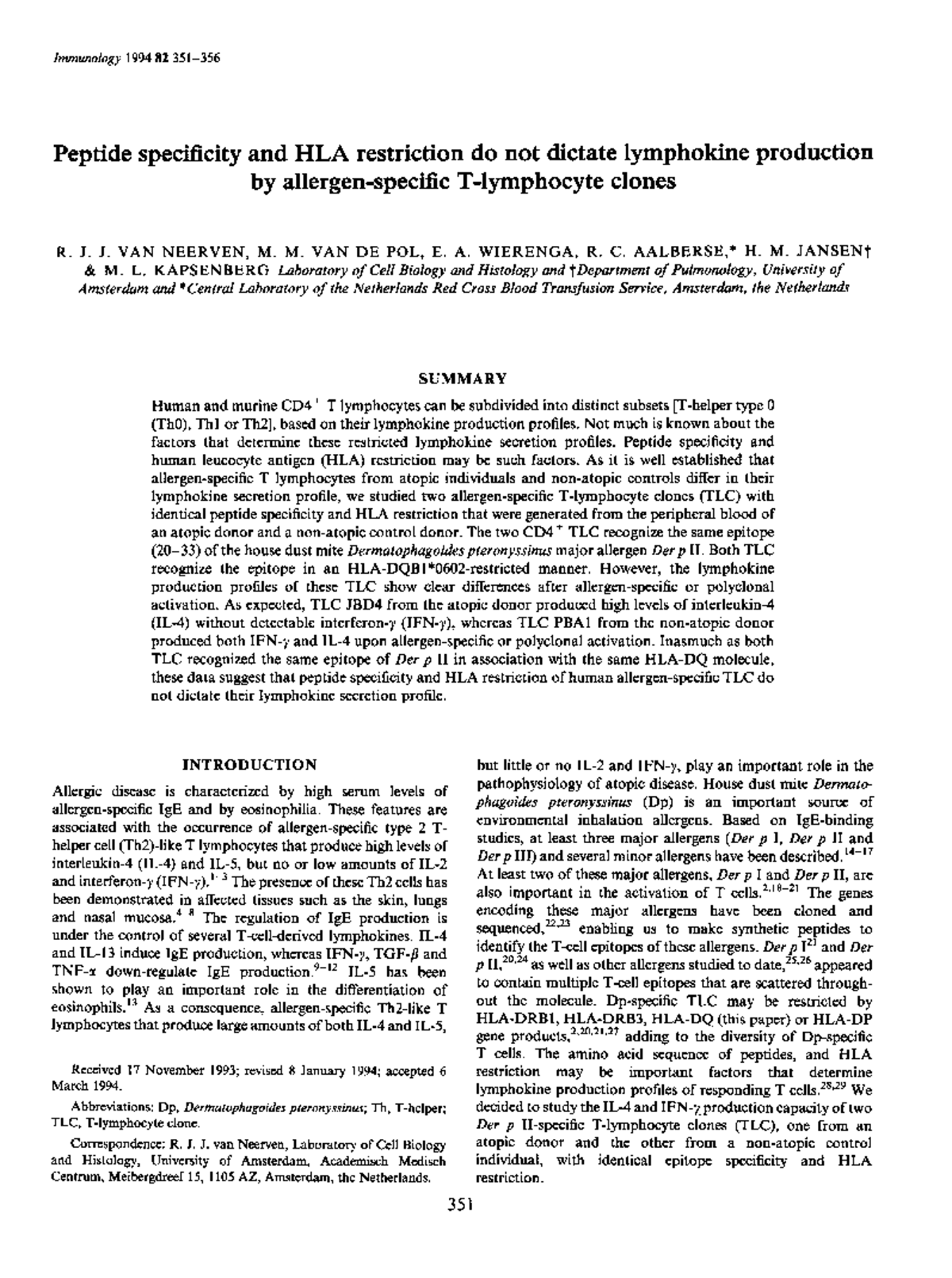Immunology 00082-0017: Peptide Specificity and HLA Restriction in T ...