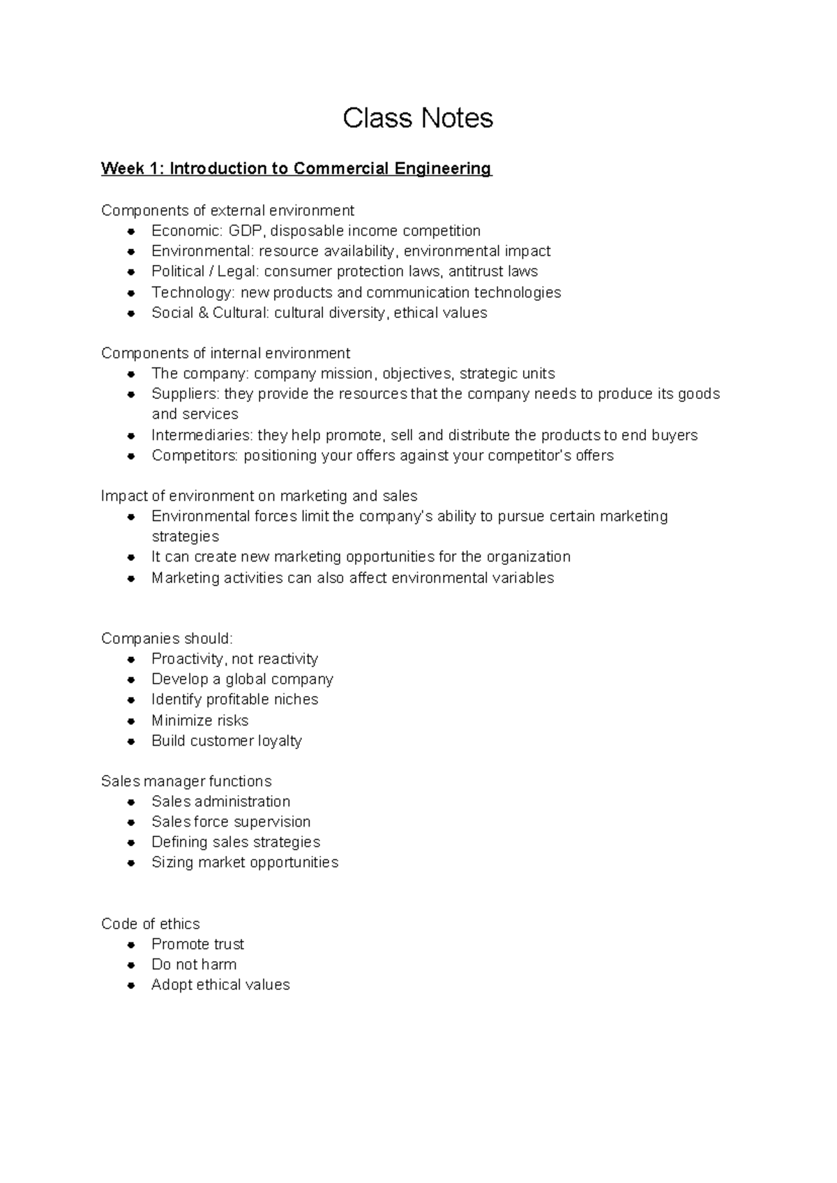 Class Notes: Intro to Commercial Engineering (Week 1) - Studocu