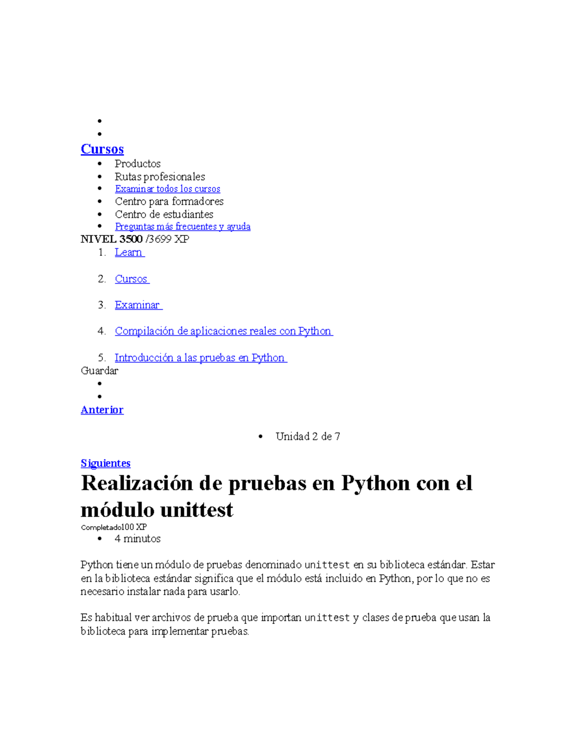 Unidad 3: Pruebas en Python con el módulo unittest (Curso Python) - Studocu