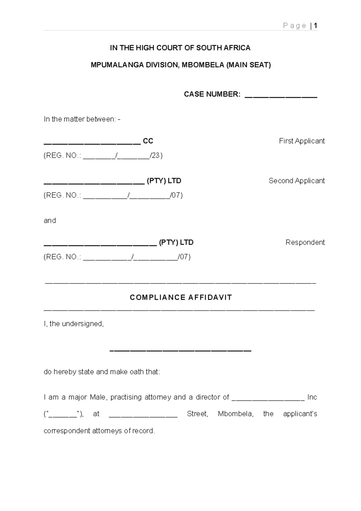Compliance Affidavit for Liquidation - High Court, Mpumalanga August ...
