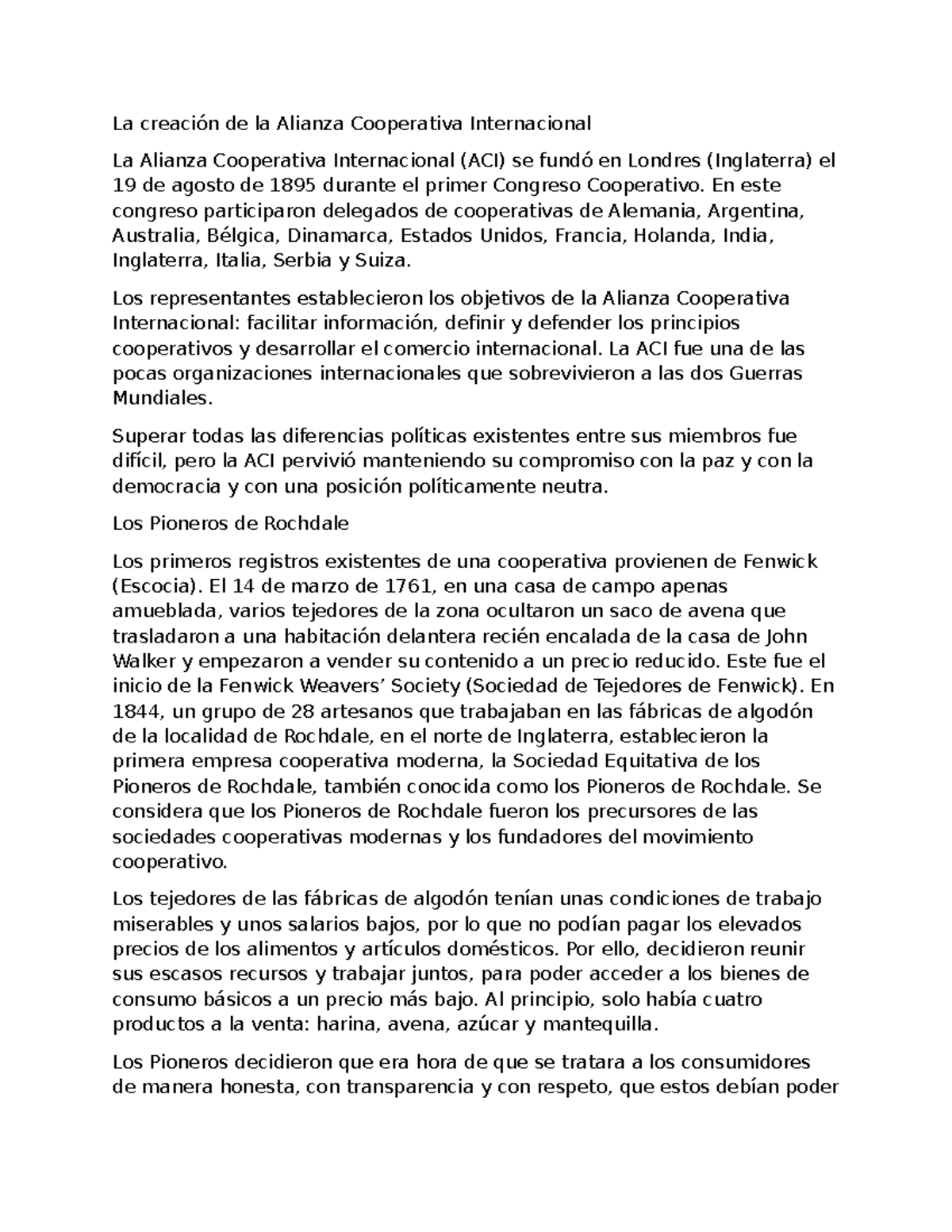 Historia de la Alianza Cooperativa Internacional: Fundación y Pioneros ...