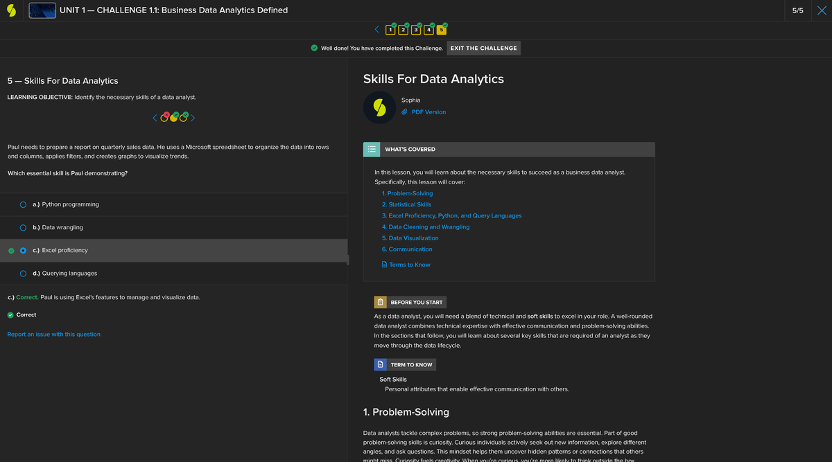 BUS 101: Unit 1.1 Challenge - Skills for Data Analytics - Studocu