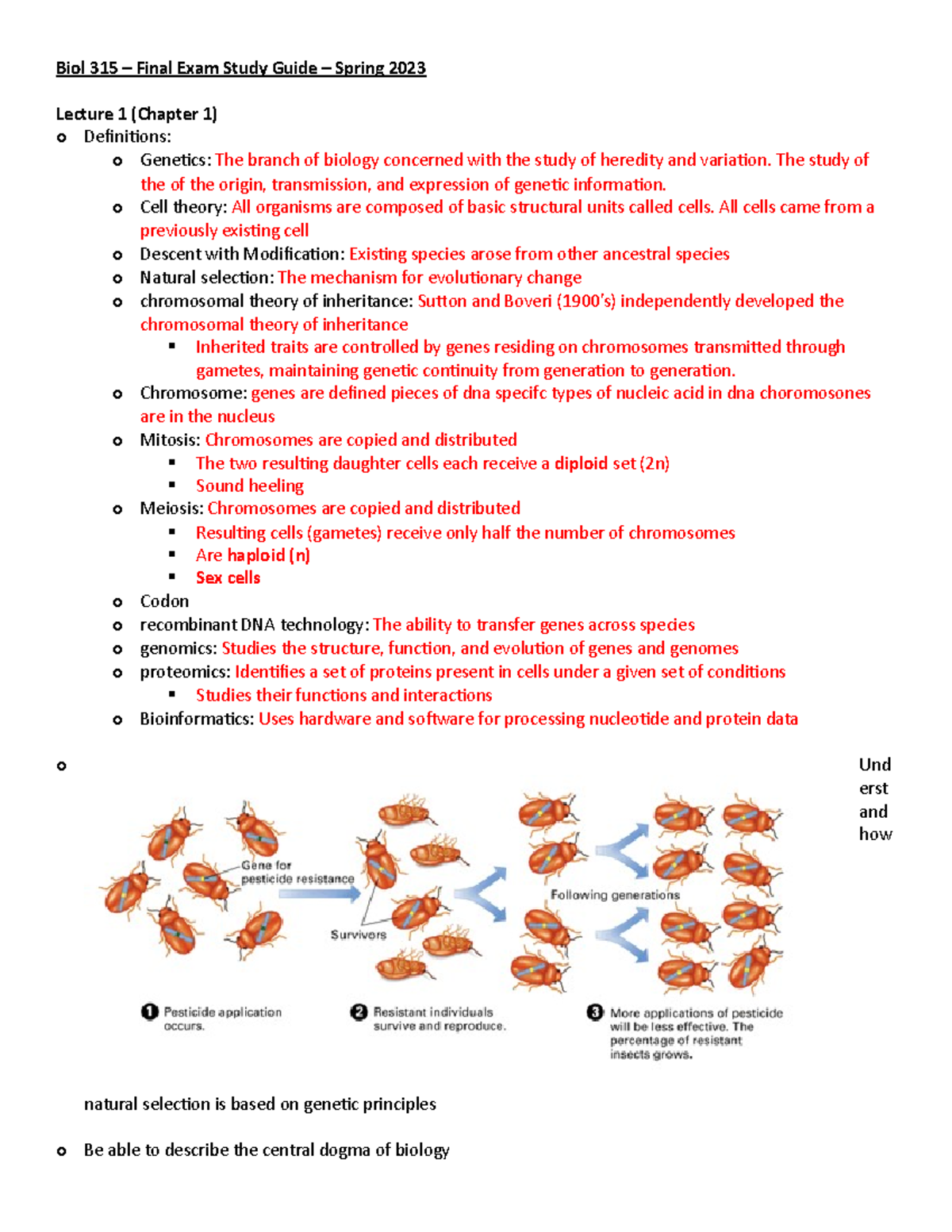 Biol 315 Final Exam Study Guide - Spring 2023 Comprehensive Review ...