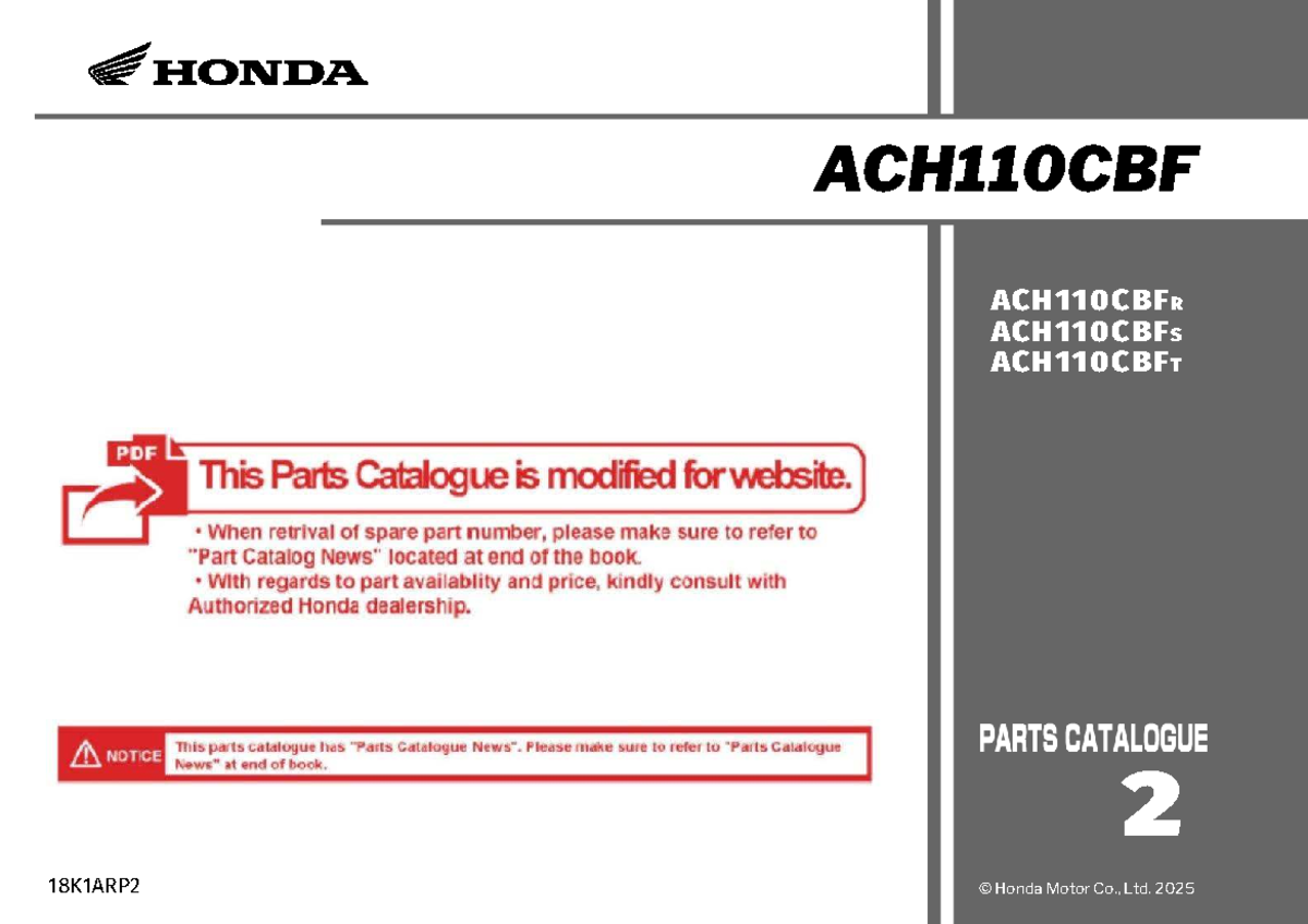 ACH110CBF 2025 Parts Catalogue for Honda Motor Co., Ltd