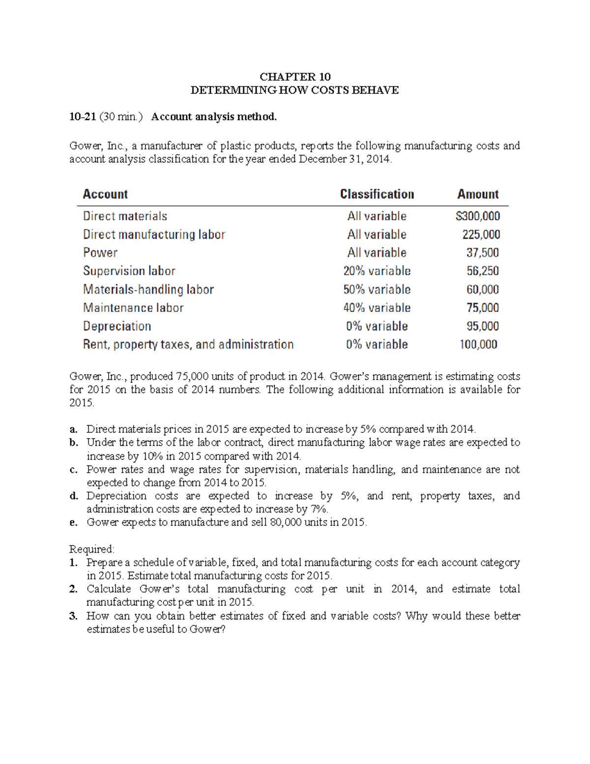Exercises 10-21, 23, and 30: Cost Behavior Analysis and Solutions - Studocu