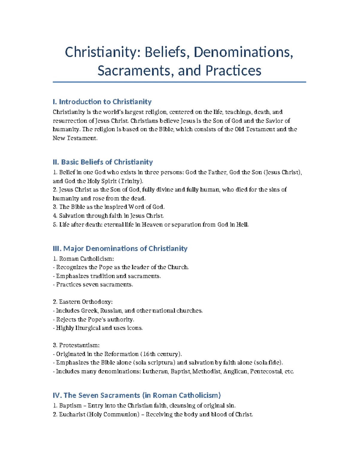 Christianity Overview: Key Beliefs and Practices (Course Code: CHR101 ...