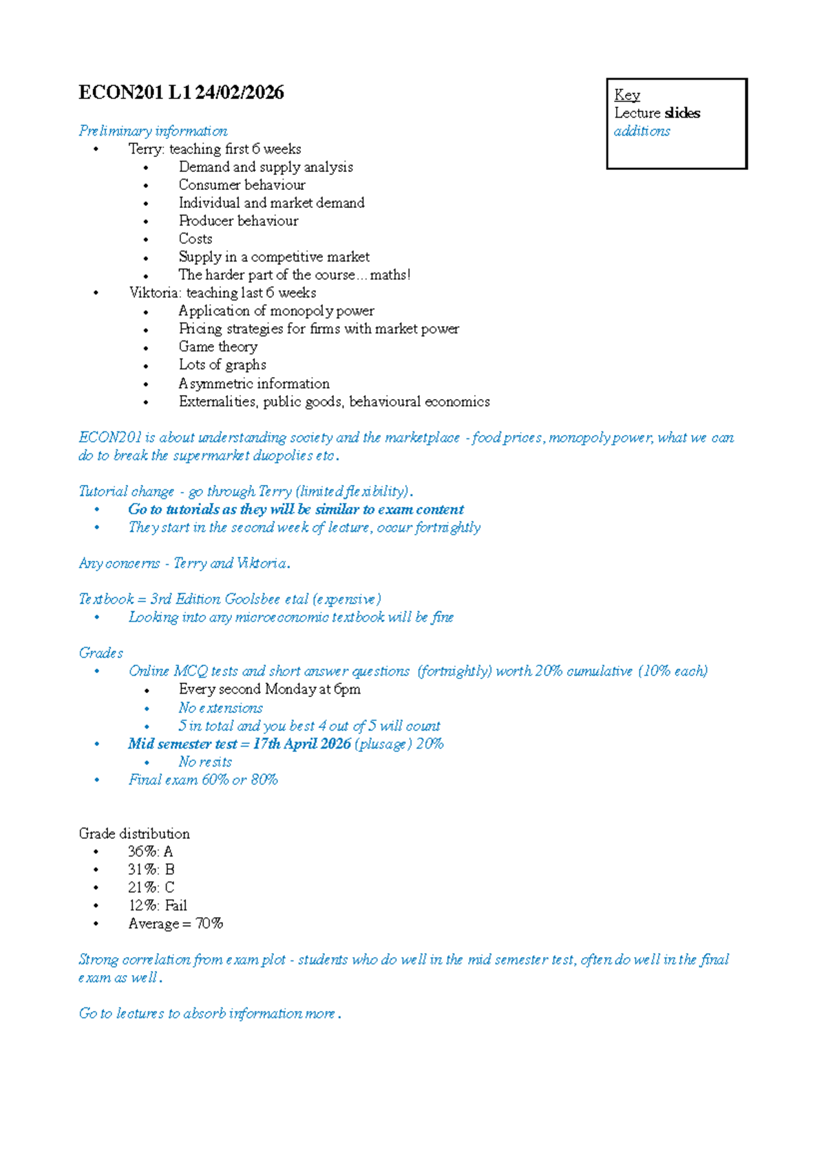 ECON201 L1-2402: Demand & Supply Analysis Lecture Notes - Studocu
