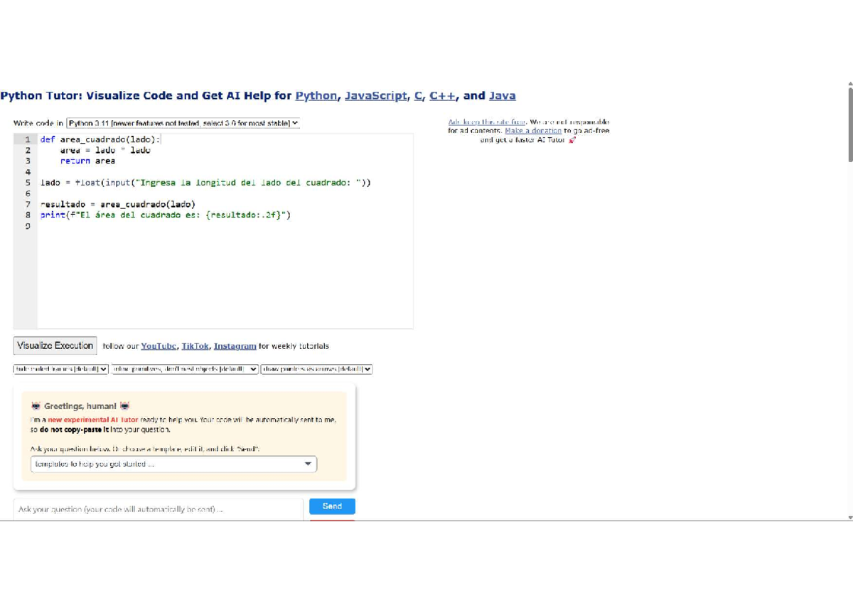Reto 9: Python Tutor - Visualize Code & AI Help for Python 3.11 - Studocu