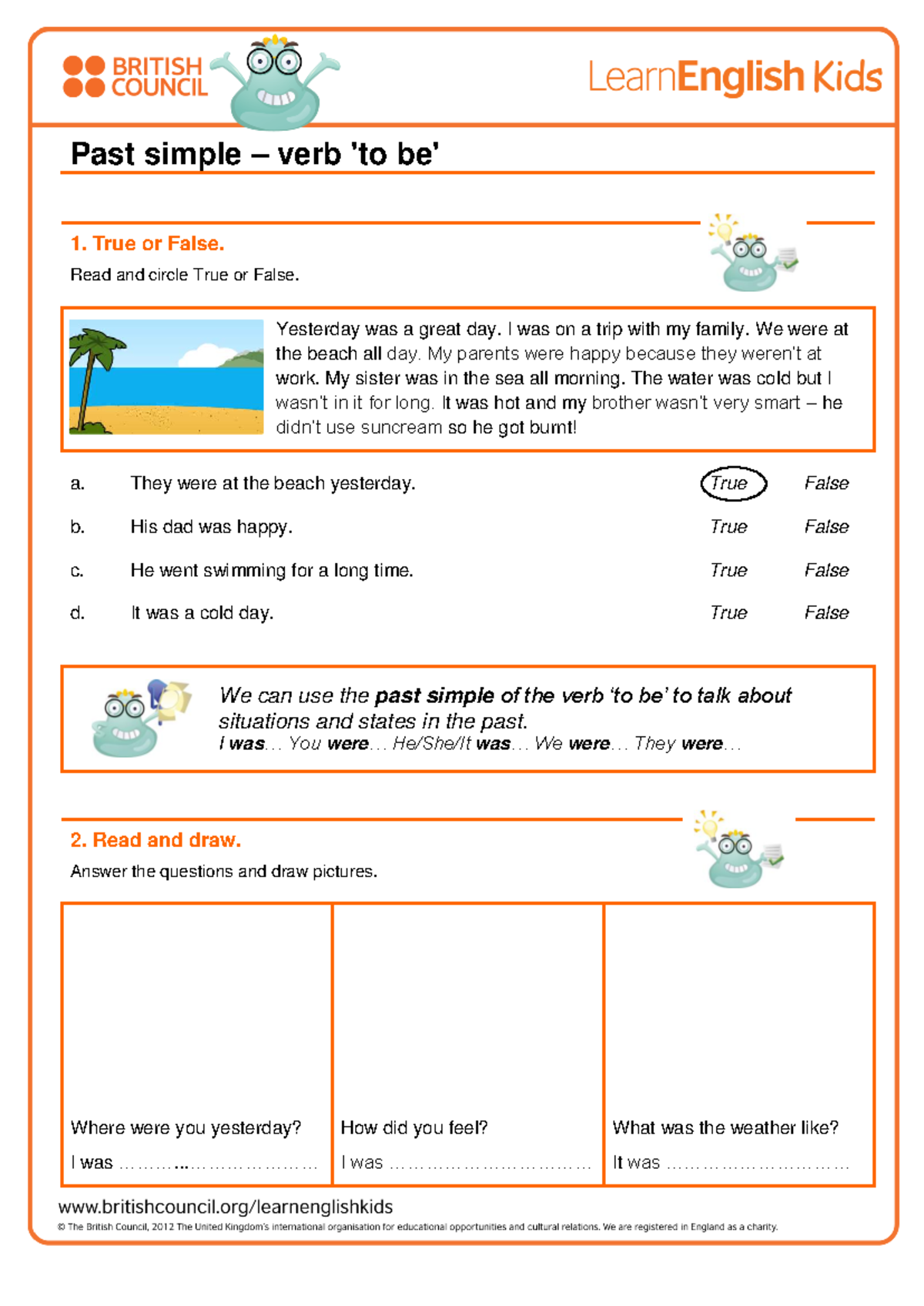 Grammar games past simple verb to be worksheet - Past simple – verb 'to ...