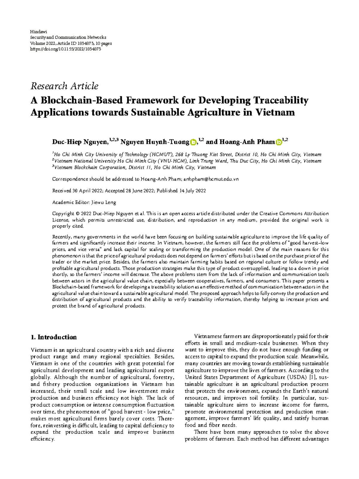 A Framework for Blockchain Traceability in Sustainable Agriculture (SCN ...