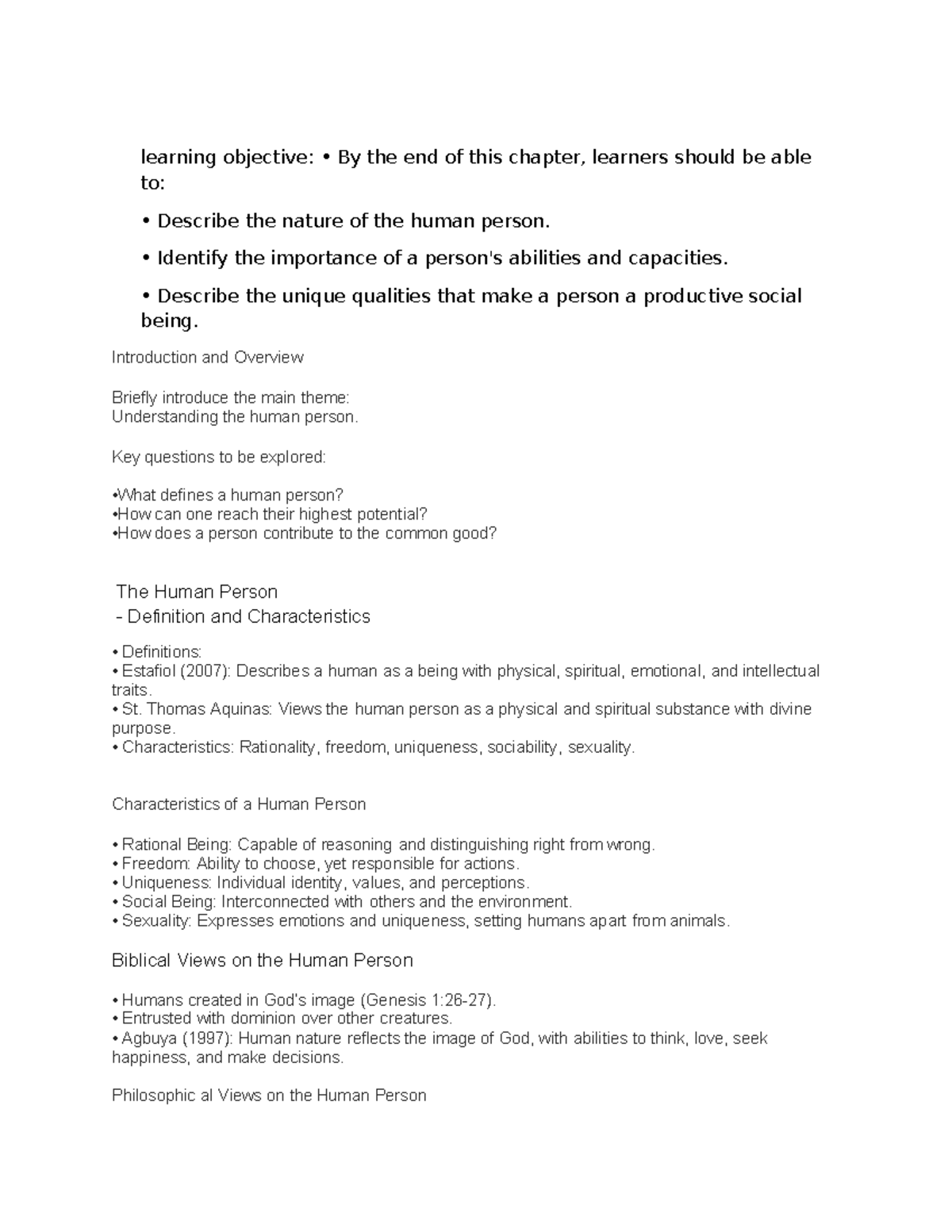 Understanding the Human Person: Key Concepts and Characteristics - Studocu