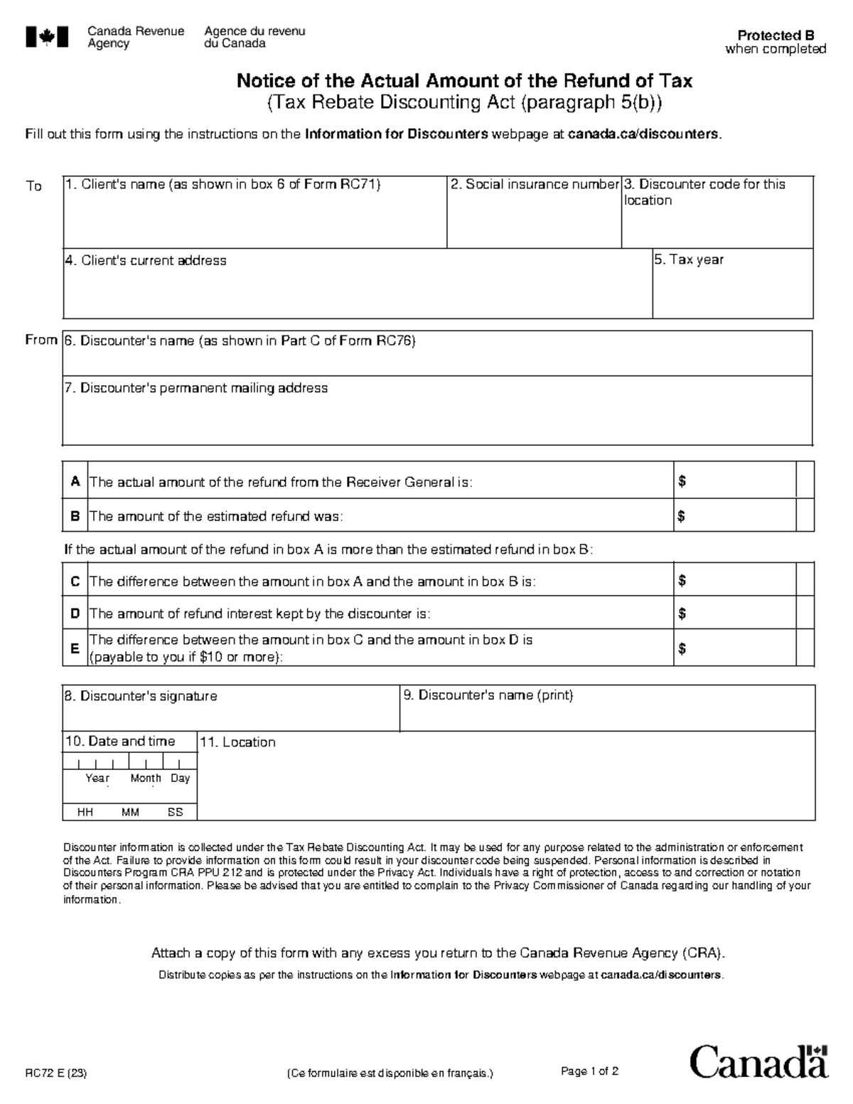Rc72-23e - form - Protected B when completed Notice of the Actual ...