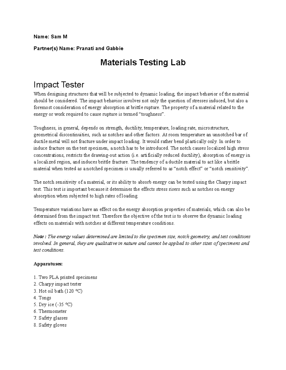 Materials Testing Lab: Impact and Tensile Test Procedures & Analysis ...
