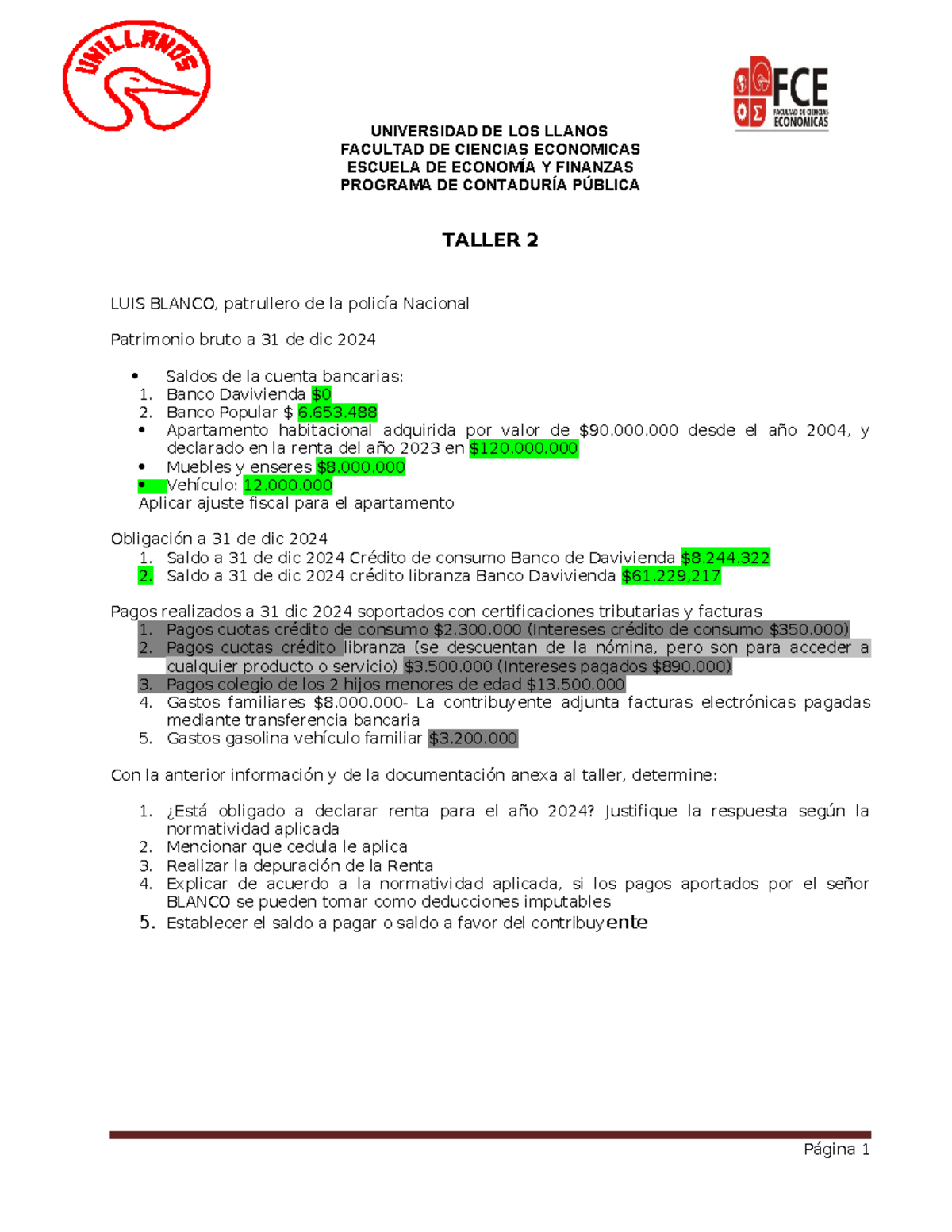 Taller 2 U-4: Análisis Fiscal y Declaración de Renta 2024 - Studocu