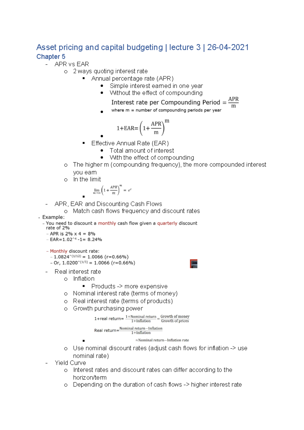 AP&CB - Lecture 3 Notes on Asset Pricing and Capital Budgeting ...