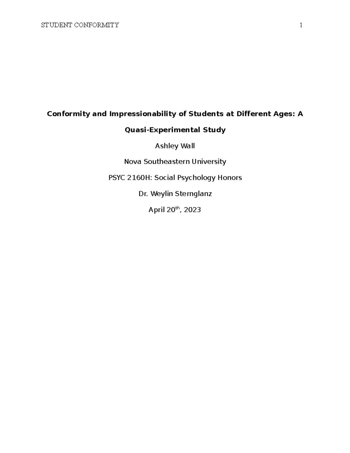 PSYC 2160H: Examining Conformity and Impressionability by Age Group ...