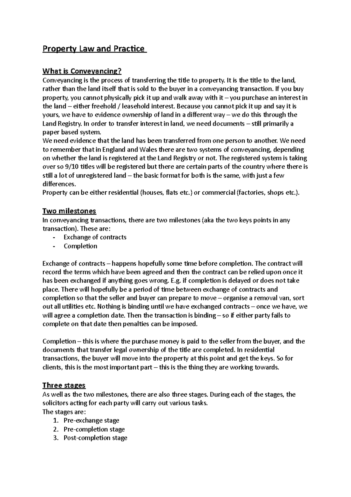 Property Law (LAW101) Final Exam Notes: Conveyancing and Title ...