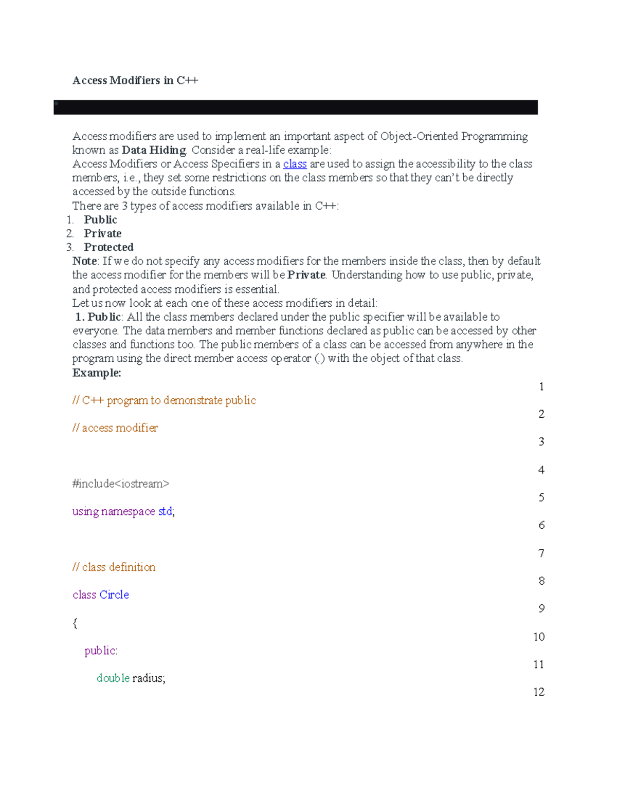 Access Modifiers in C++ - Access Modifiers in C++ Access modifiers are ...