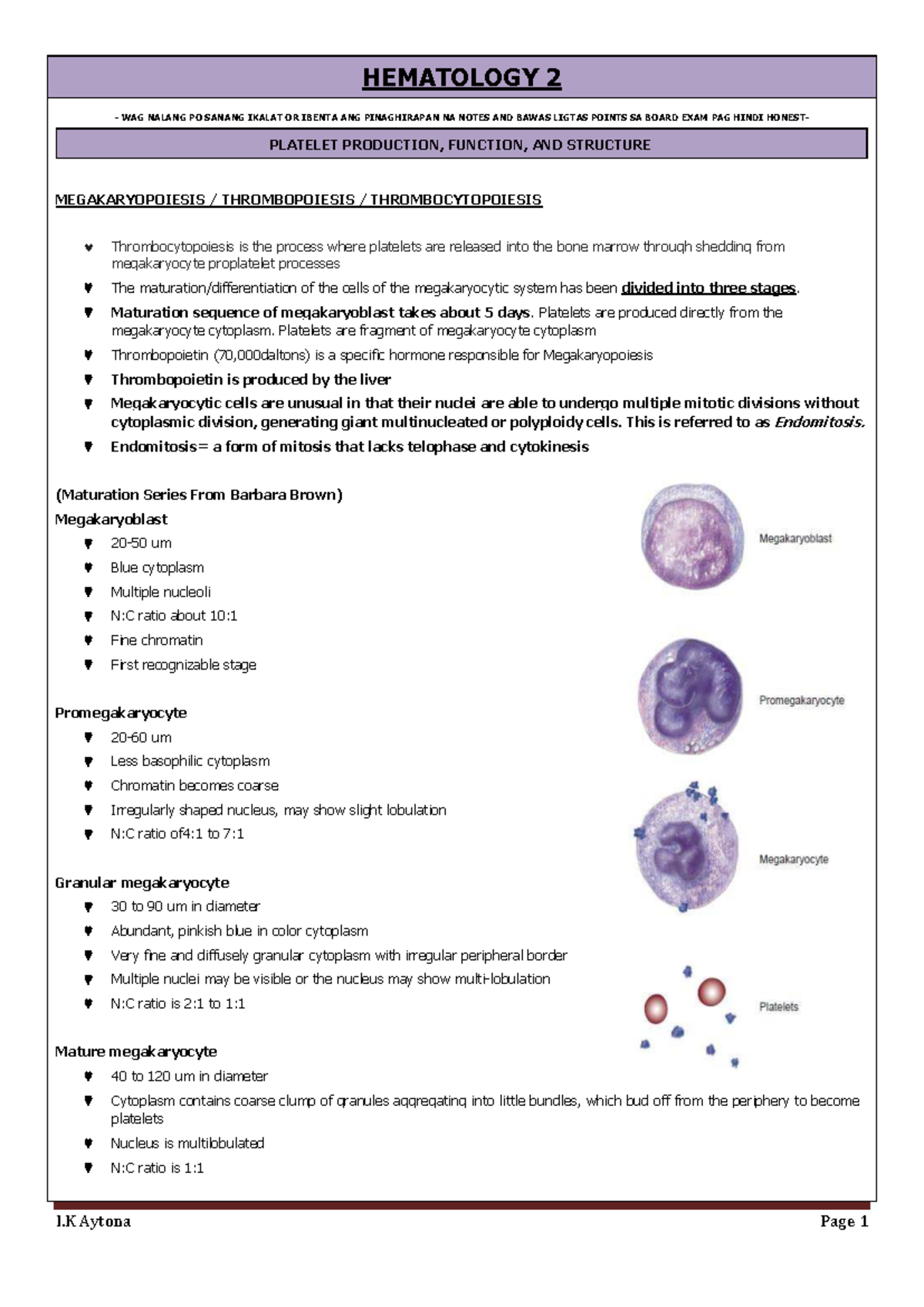 HEMATOLOGY 2: Platelet Production, Function, and Structure Notes - Studocu