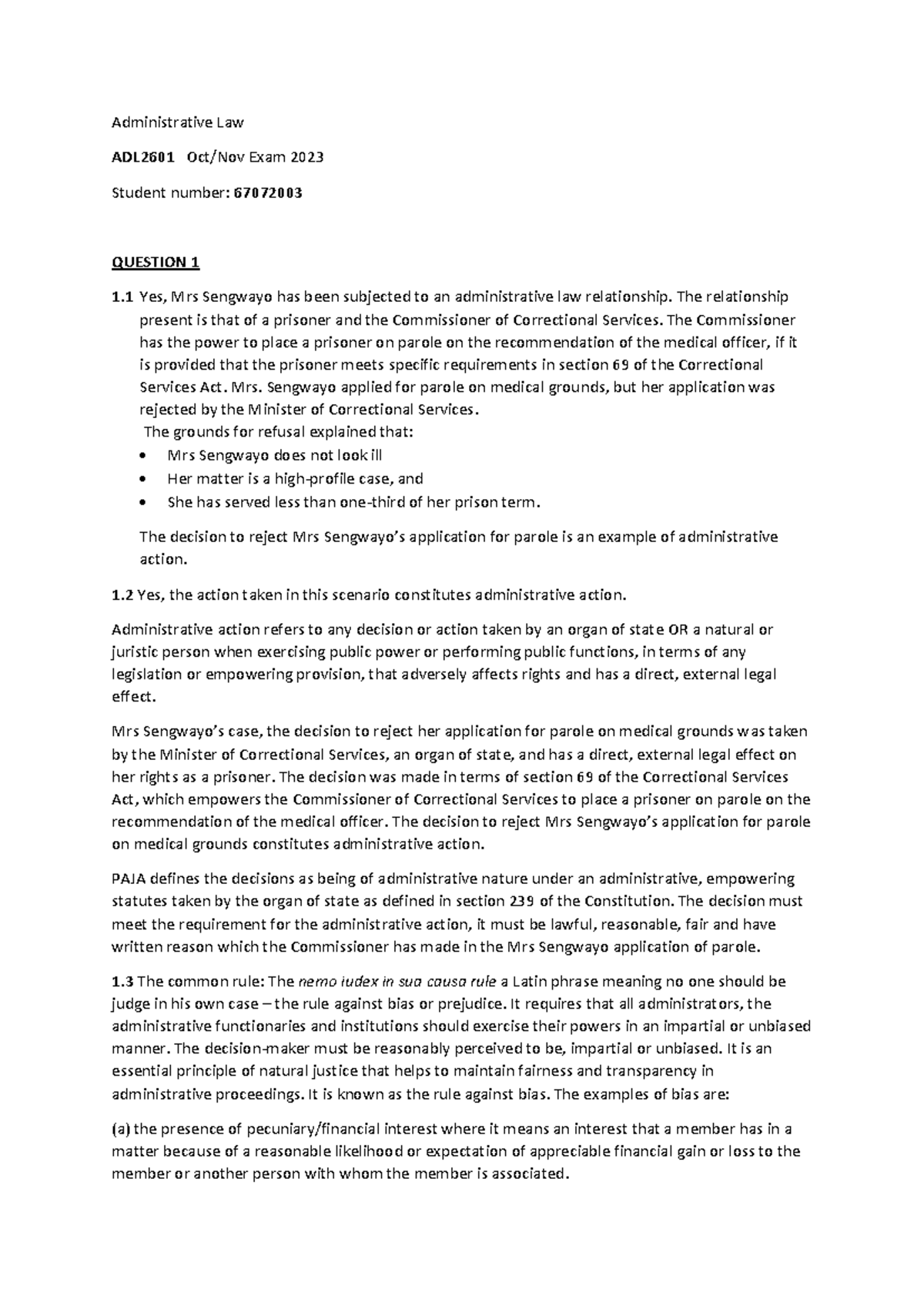 Administrative Law - ADL2601 Oct/Nov Exam Notes 2023 - Studocu