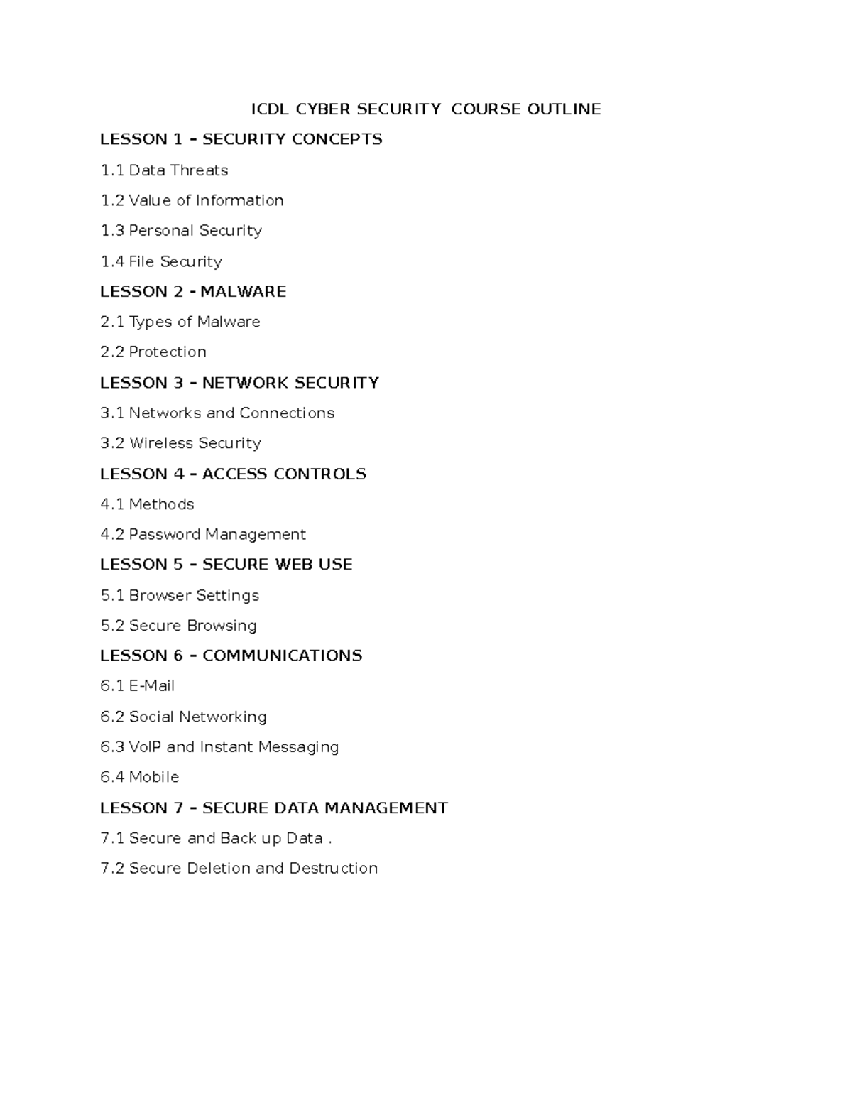 ICDL Cyber Security Course Outline - ICDL CYBER SECURITY COURSE OUTLINE ...