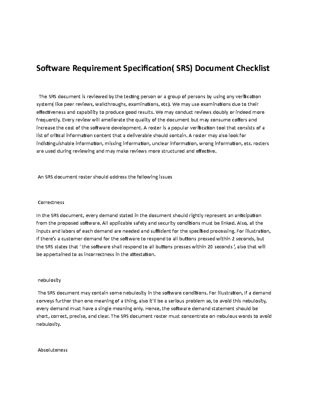 Software Requirement Specification( SRS) Document Checklist - We may ...