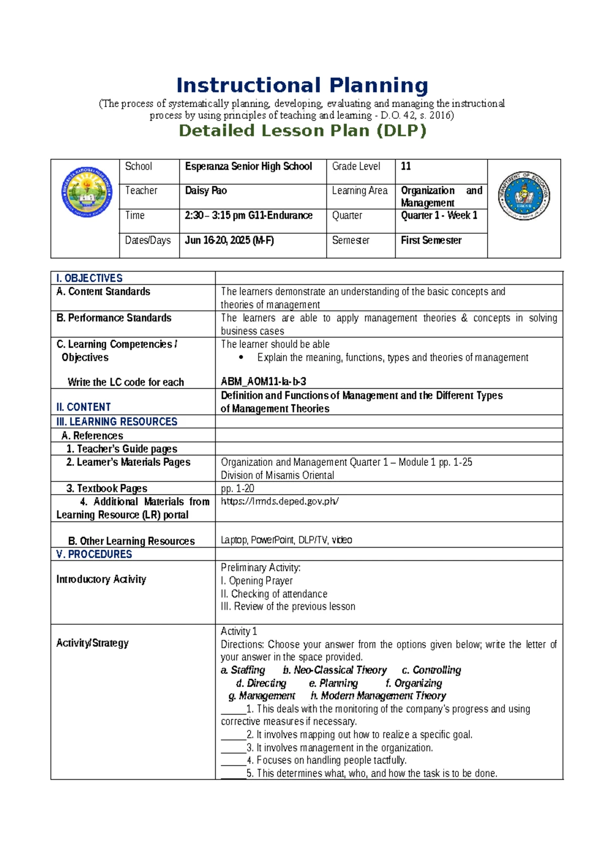 DLP-Bus Math 11 Q1 W1: Detailed Lesson Plan on Fractions & Decimals ...