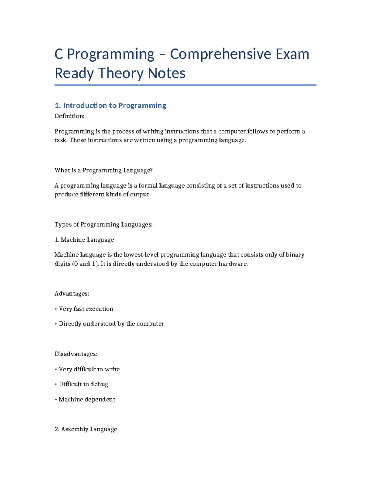 C Programming Comprehensive Exam Theory Notes (C101) - Studocu