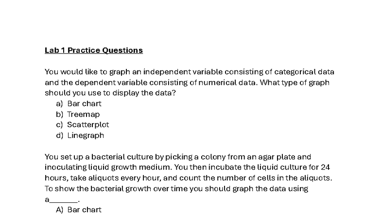 Lab 1: Practice Questions on Graphing & Statistical Tests - Studocu