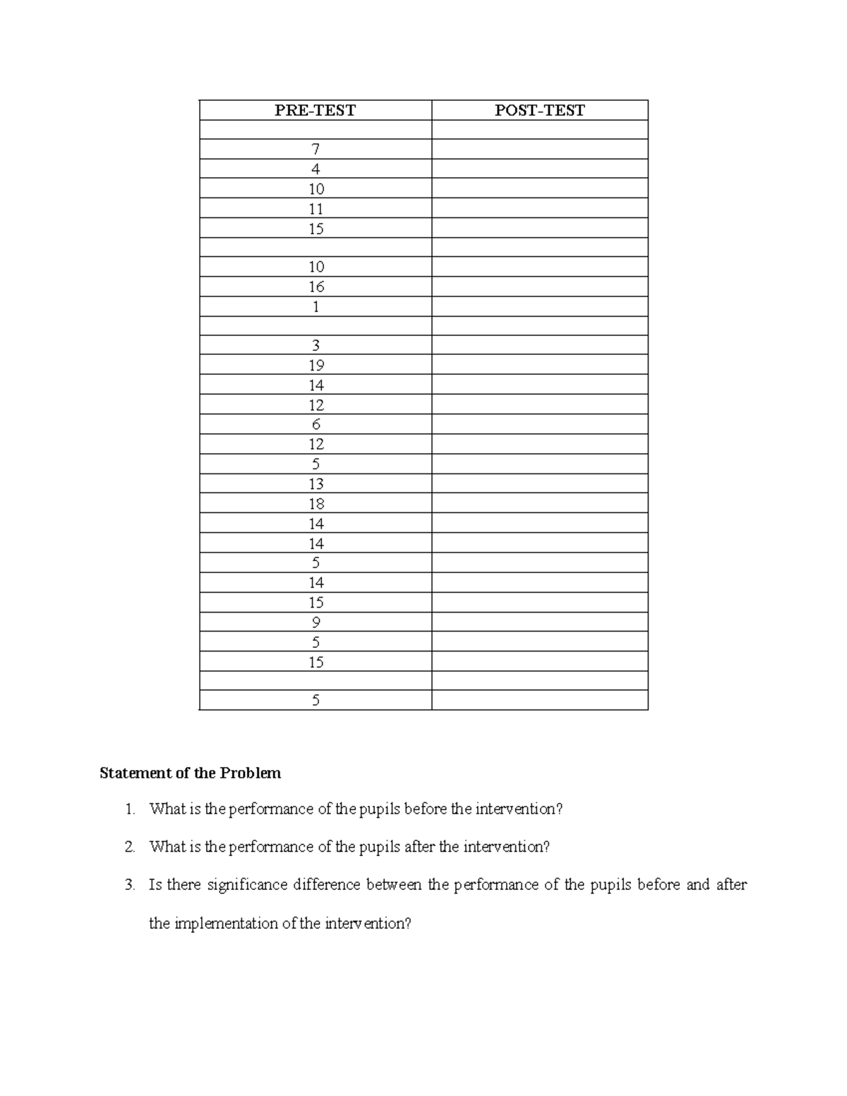 Pre-test&post-test - BSED English - PRE-TEST POST-TEST Statement of the ...
