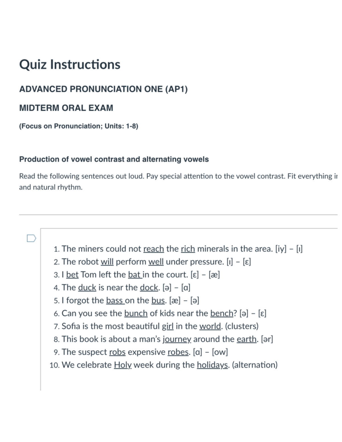 Midterm Oral Exam Instructions for Advanced Pronunciation 1 (AP1) - Studocu