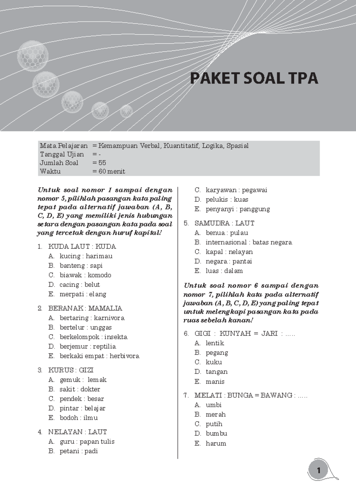 Soal CPNS Paket 7 - Pilihan Ganda dan Pembahasan TPA - Document Preview