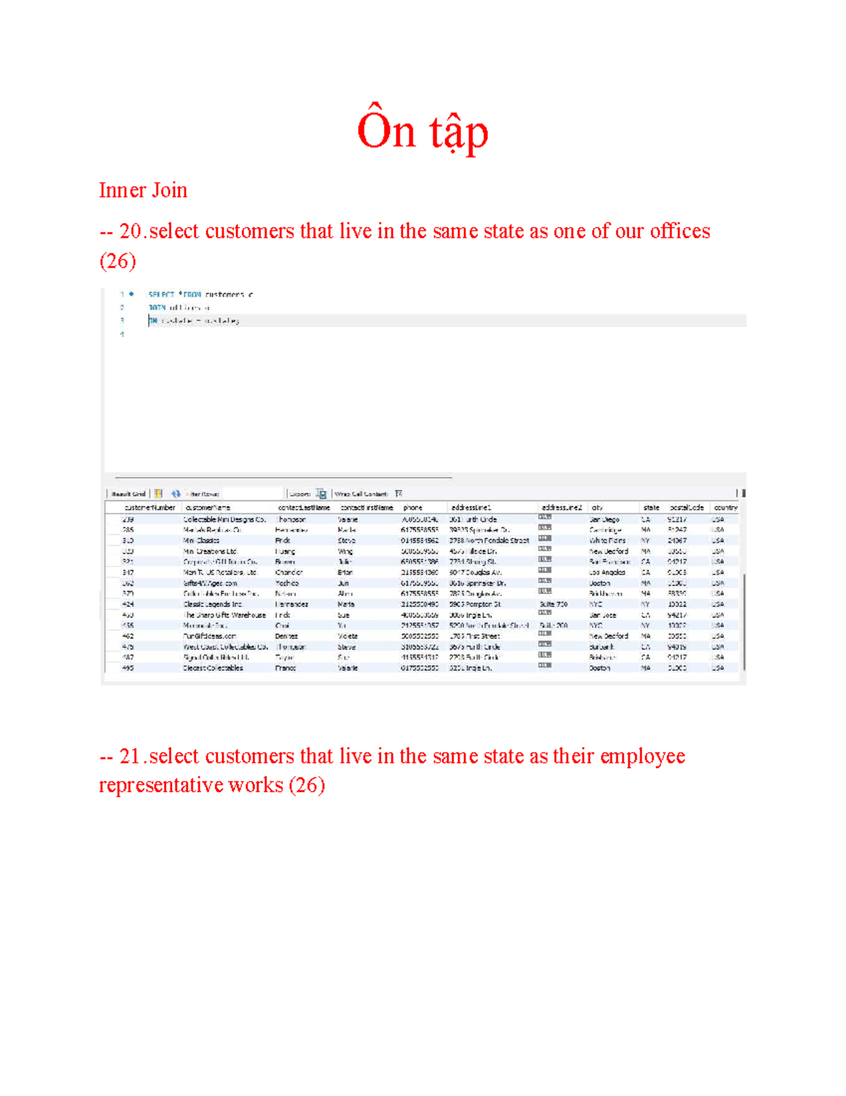 Ôn tập SQL Inner Join & Aggregate Functions (Course Code: 26, 98) - Studocu