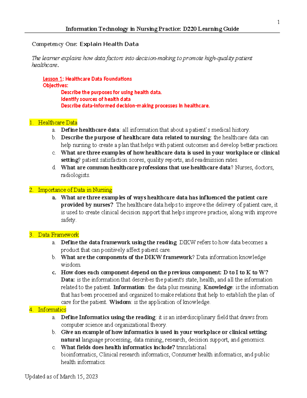 D220 Interactive Learning Guide - Information Technology in Nursing ...