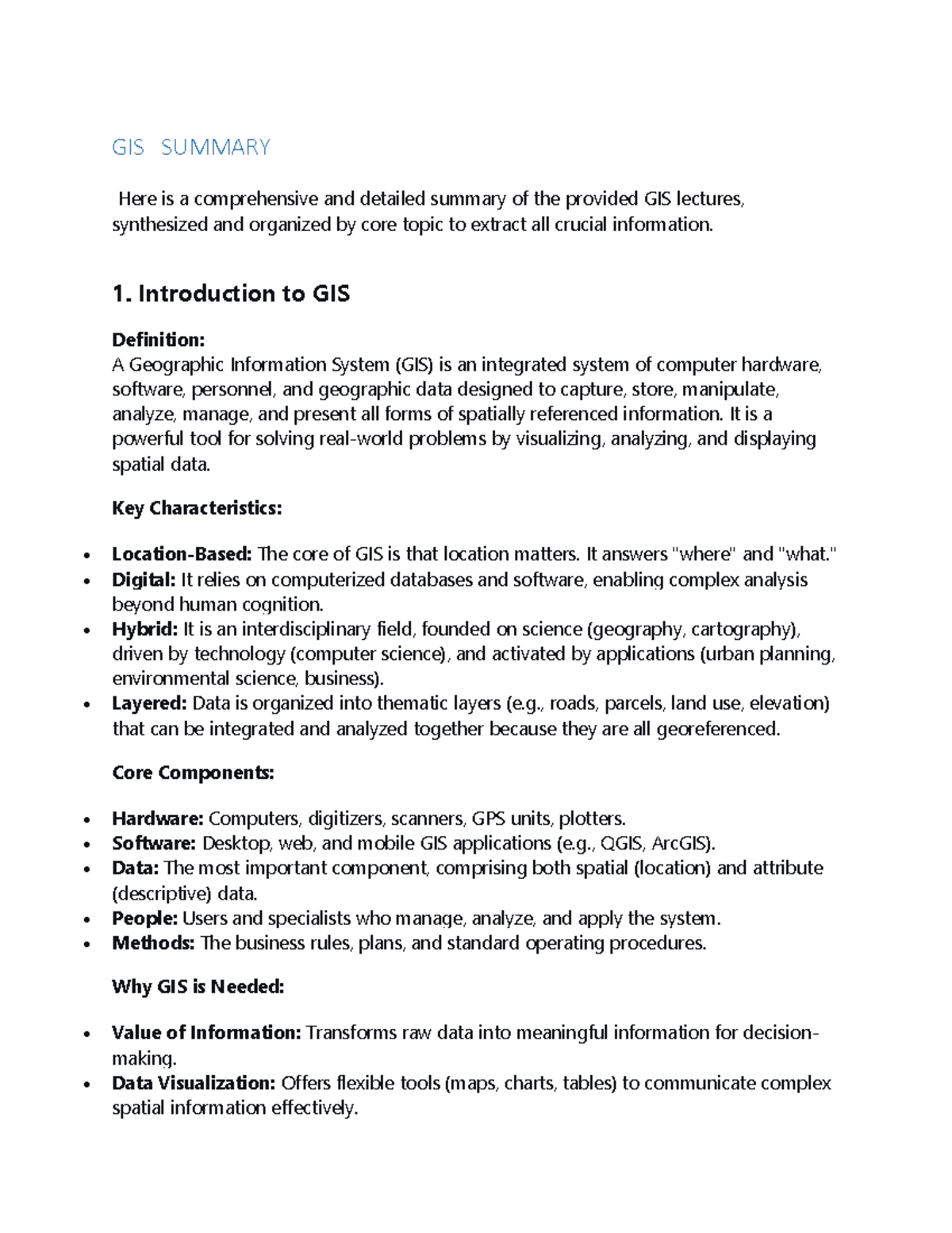 GIS 101: Comprehensive Summary of GIS Lectures and Concepts - Studocu