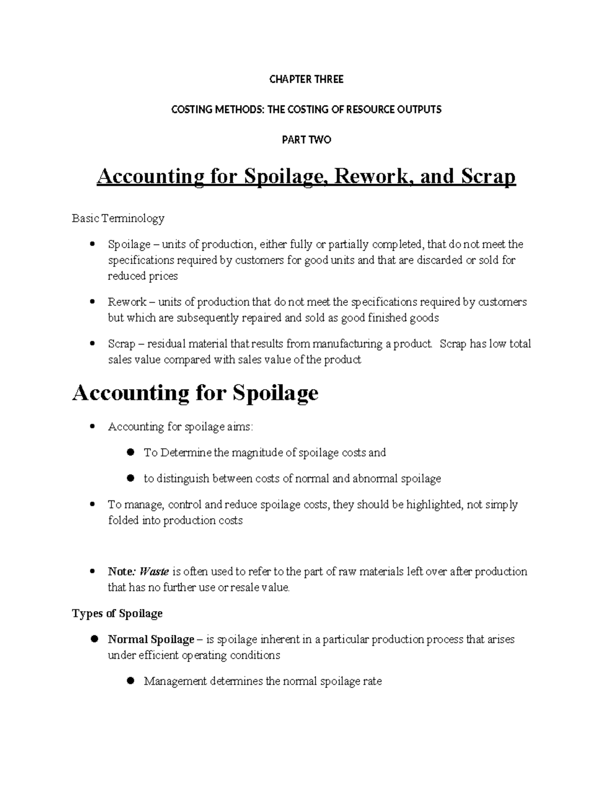 COST1 CHAPTER 3: Costing Methods for Spoilage, Rework, and Scrap - Studocu