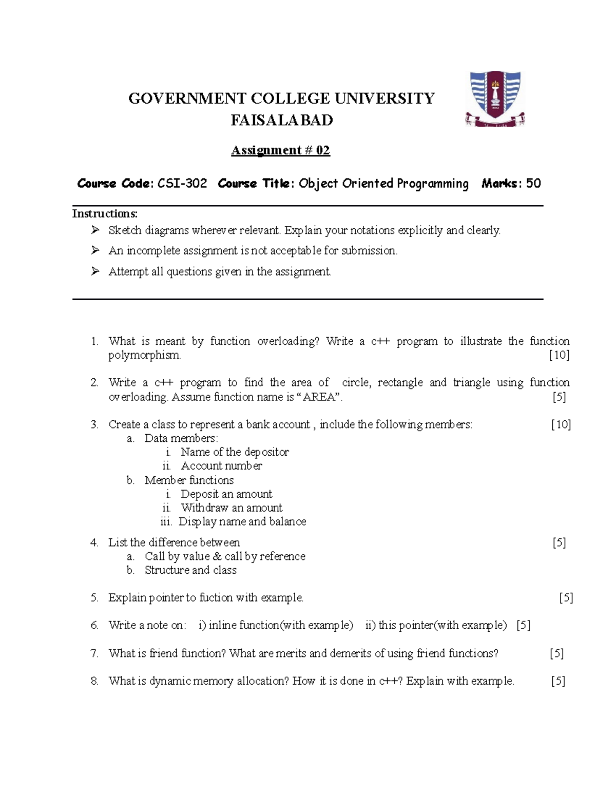 CSI-302 Assignment 2: Object Oriented Programming Notes - Studocu