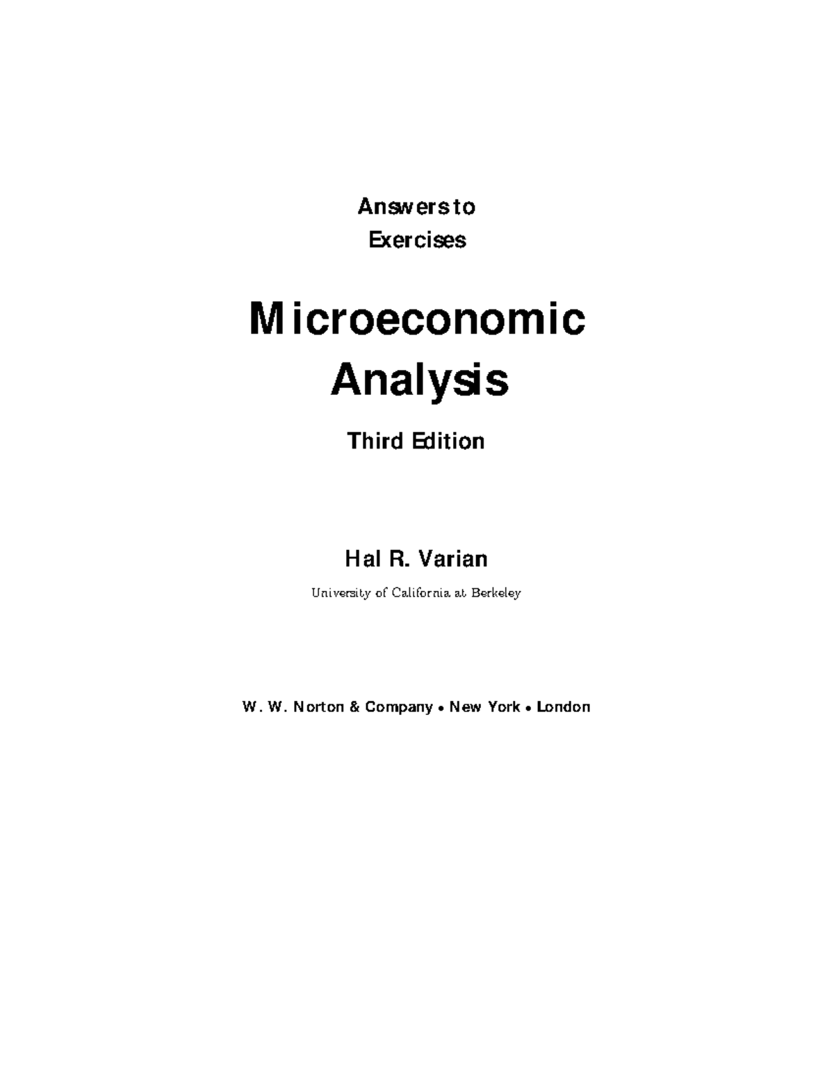 Varian - Microeconomic Analysis (Third Ed.): Solutions to