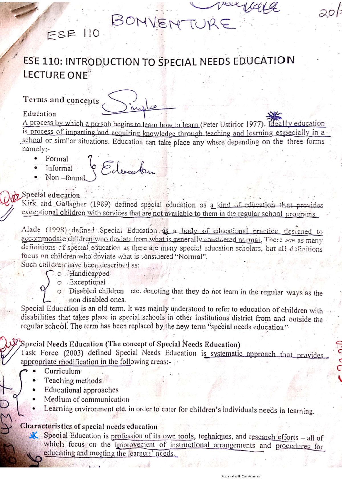 ESE 110 Comprehensive Summary of Special Needs Education Notes - Studocu