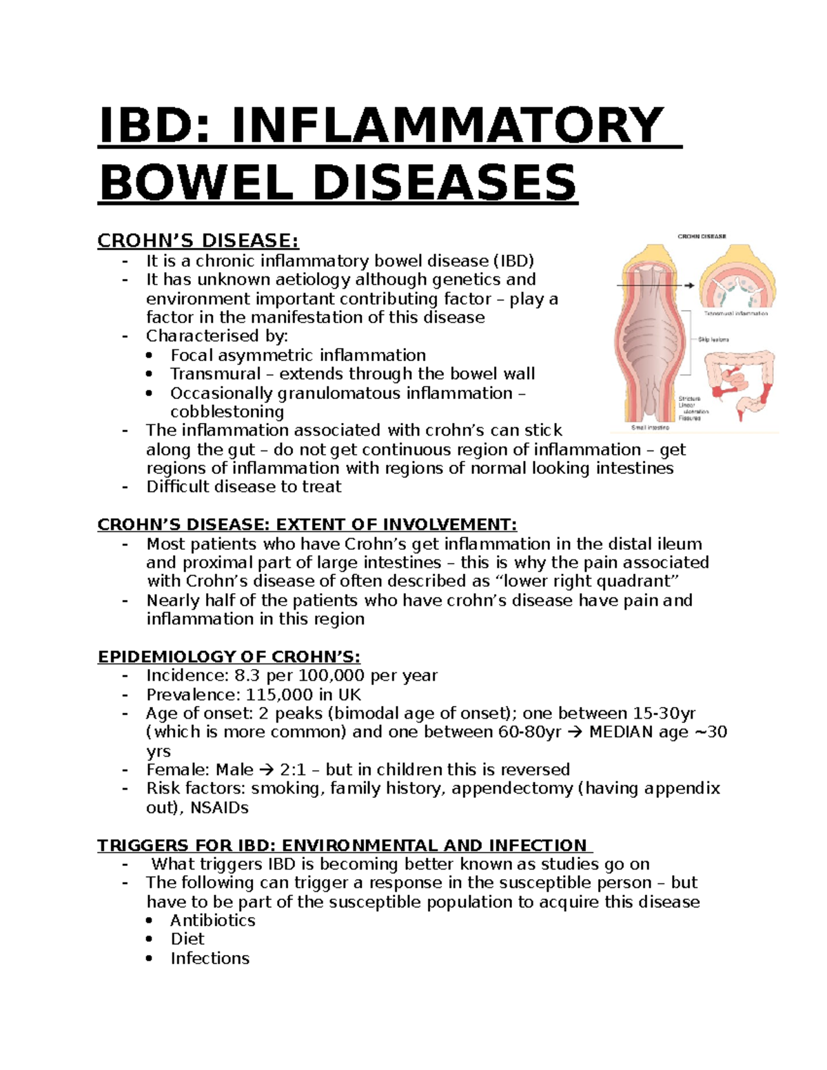IBD - Comprehensive Notes on Inflammatory Bowel Diseases - Studocu