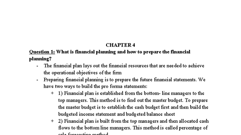 CHAPTER 4 Financial Planning & Cash Budget Analysis for TS Company ...