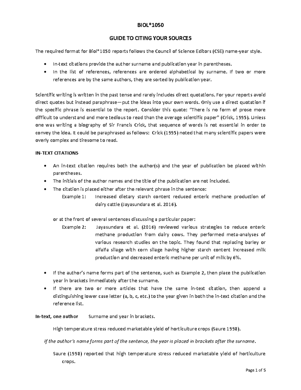 Bio citations, cse style for lab reports - BIOL* GUIDE TO CITING YOUR ...