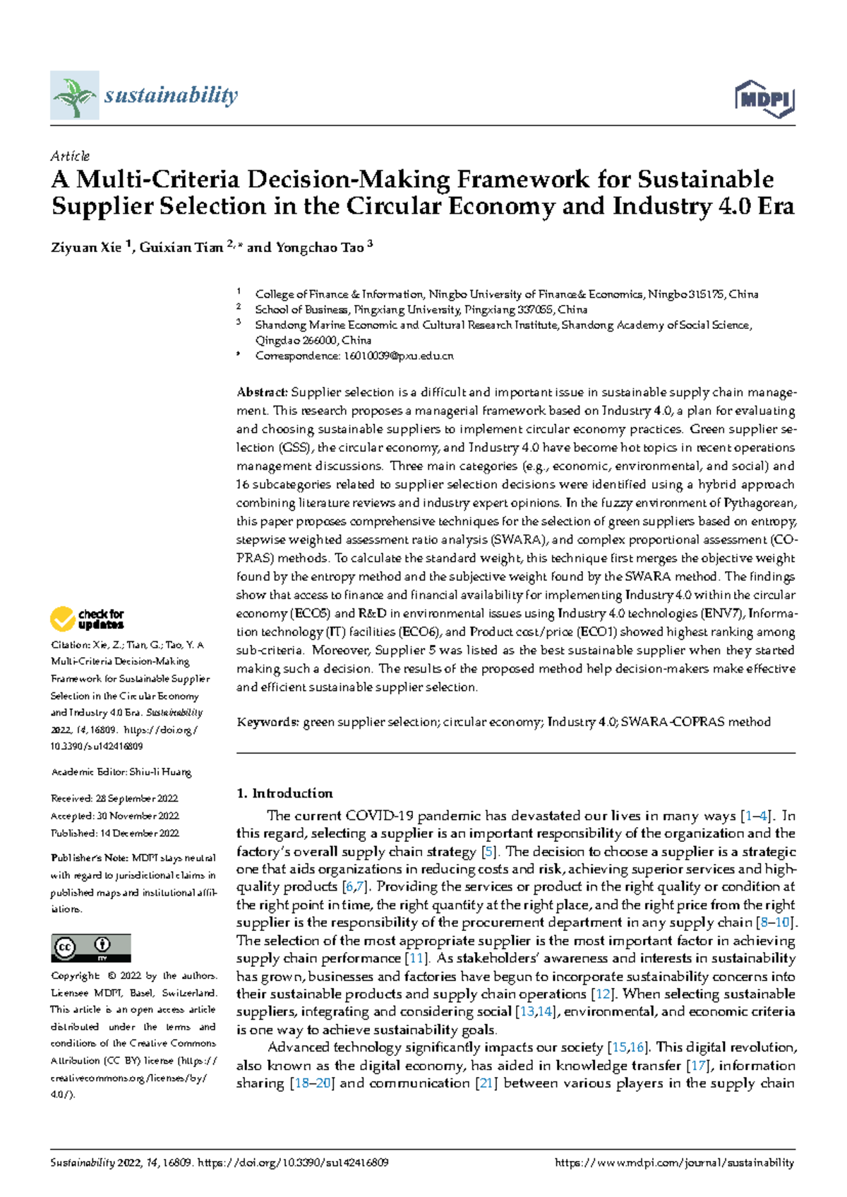 A Multi-Criteria Framework for Sustainable Supplier Selection in ...