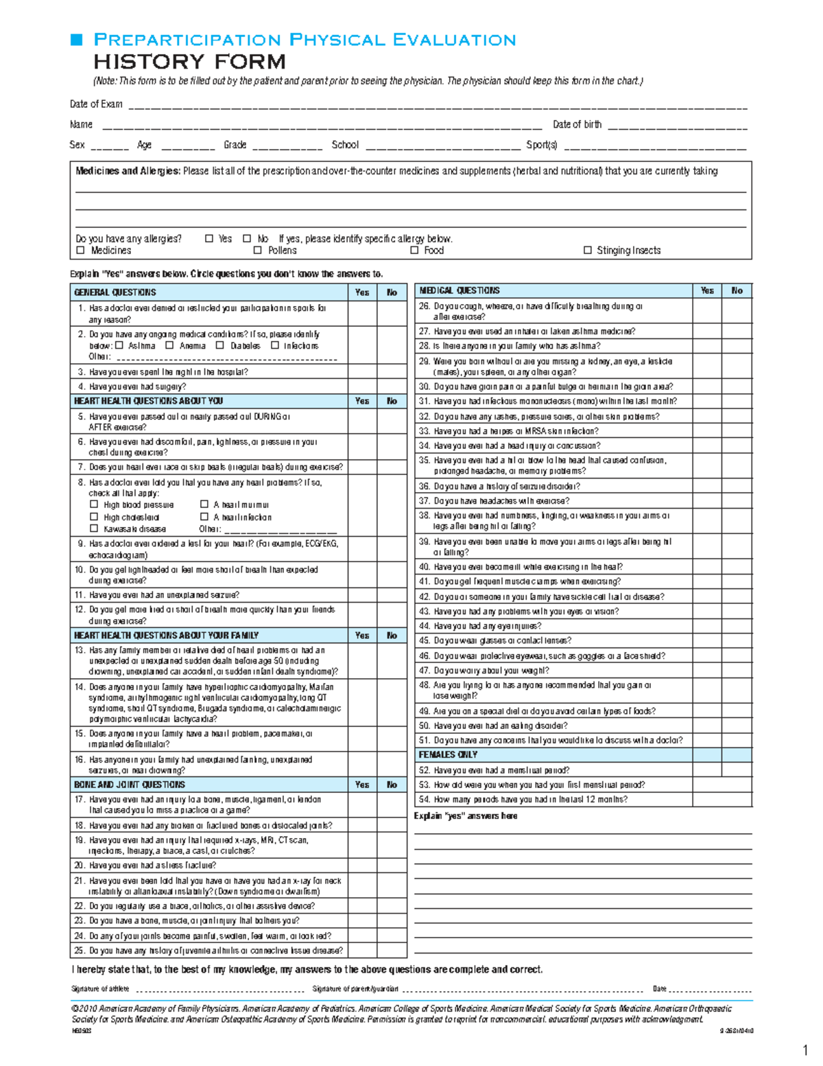 Preparticipation Physical Evaluation History Form HE0503 - Studocu