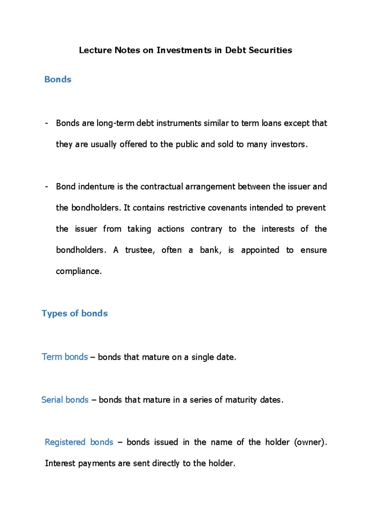 Lecture Notes: Investment Strategies in Debt Securities - Studocu