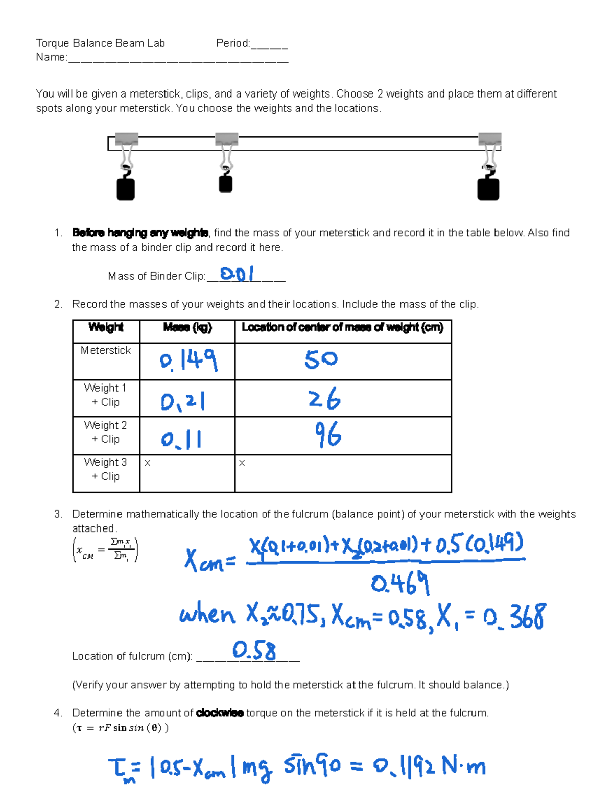 Torque Balance Beam Lab: Exploring Fulcrum and Torque Calculations ...
