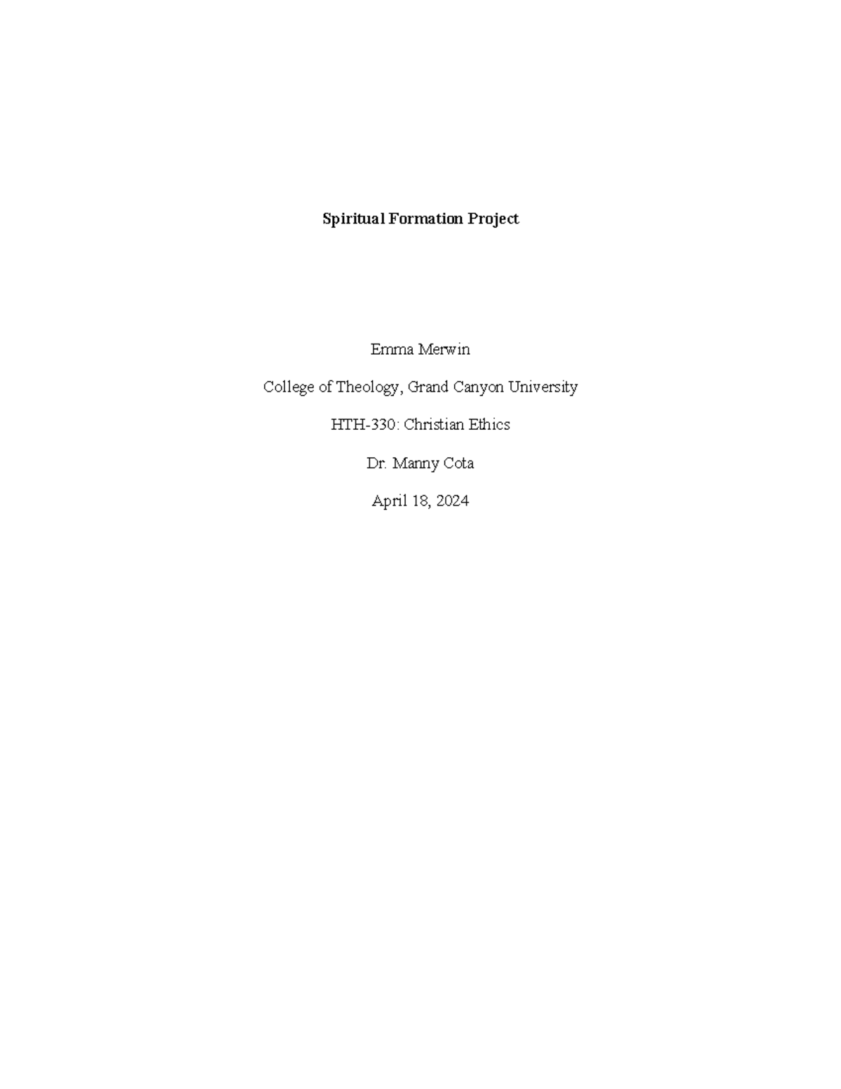 HTH-330: Spiritual Formation Project Insights and Personal Reflections ...